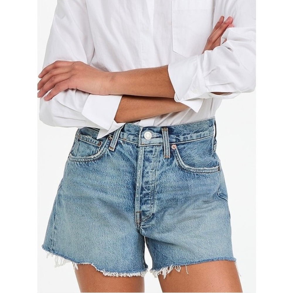 AGOLDE Parker High Rise Cut Off Denim Shorts Light Wash Blue 26 A026-1206